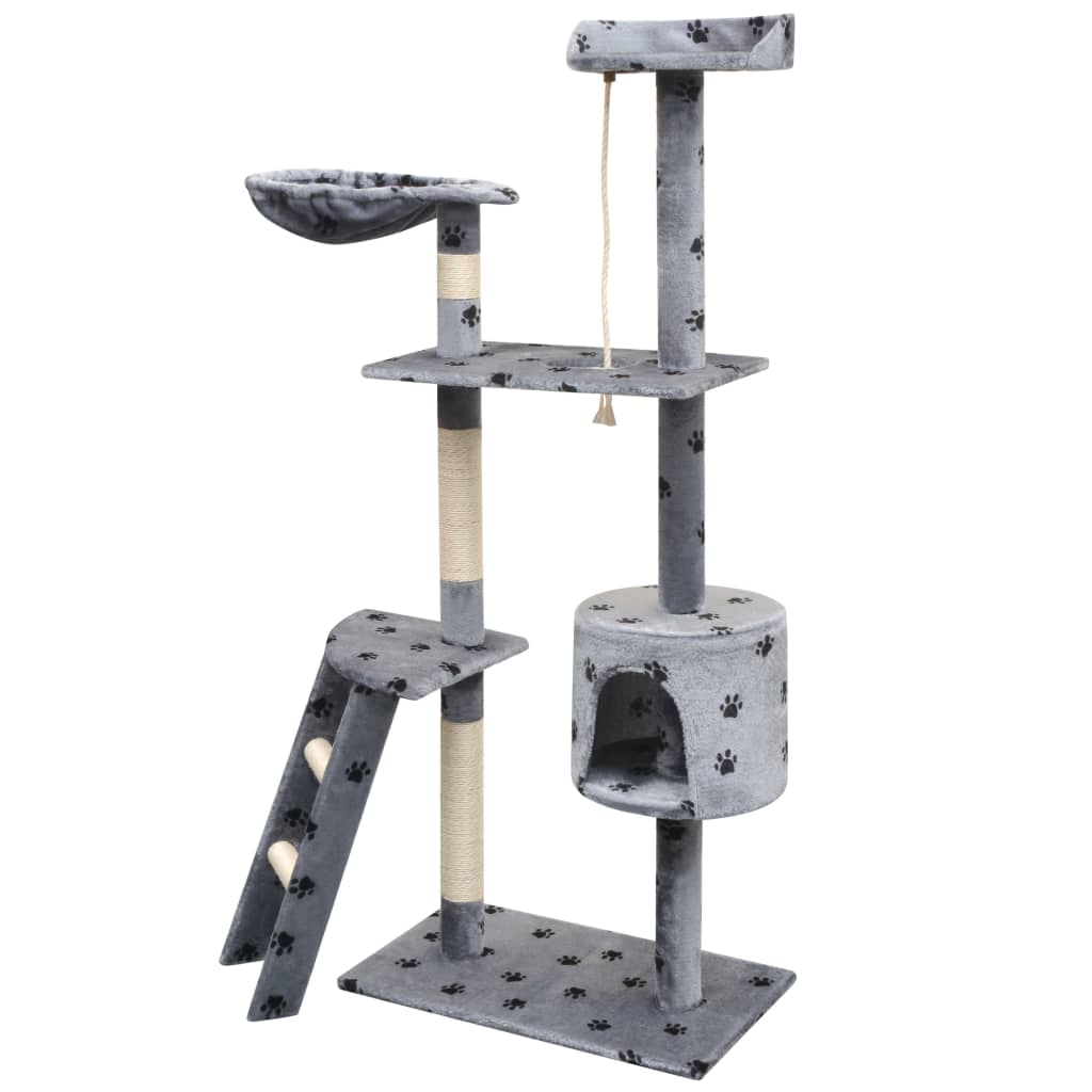 Szürke macskabútor mancsnyomokkal és szizál kaparófákkal 150 cm - Image 2
