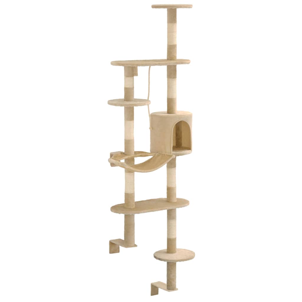 Bézs falra szerelhető macskabútor szizál kaparófákkal 194 cm - Image 3