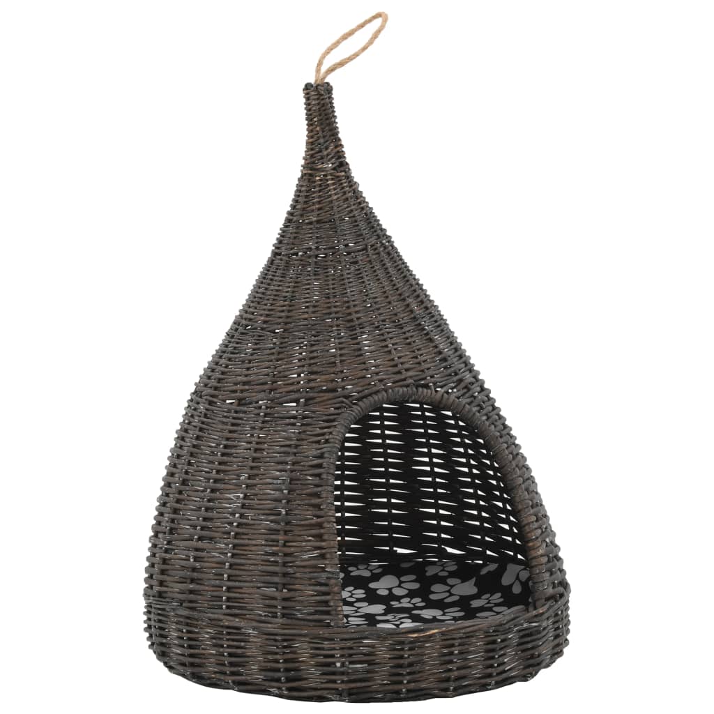Szürke természetes fűzfa macskaház párnával és tipi-sátorral - Image 2