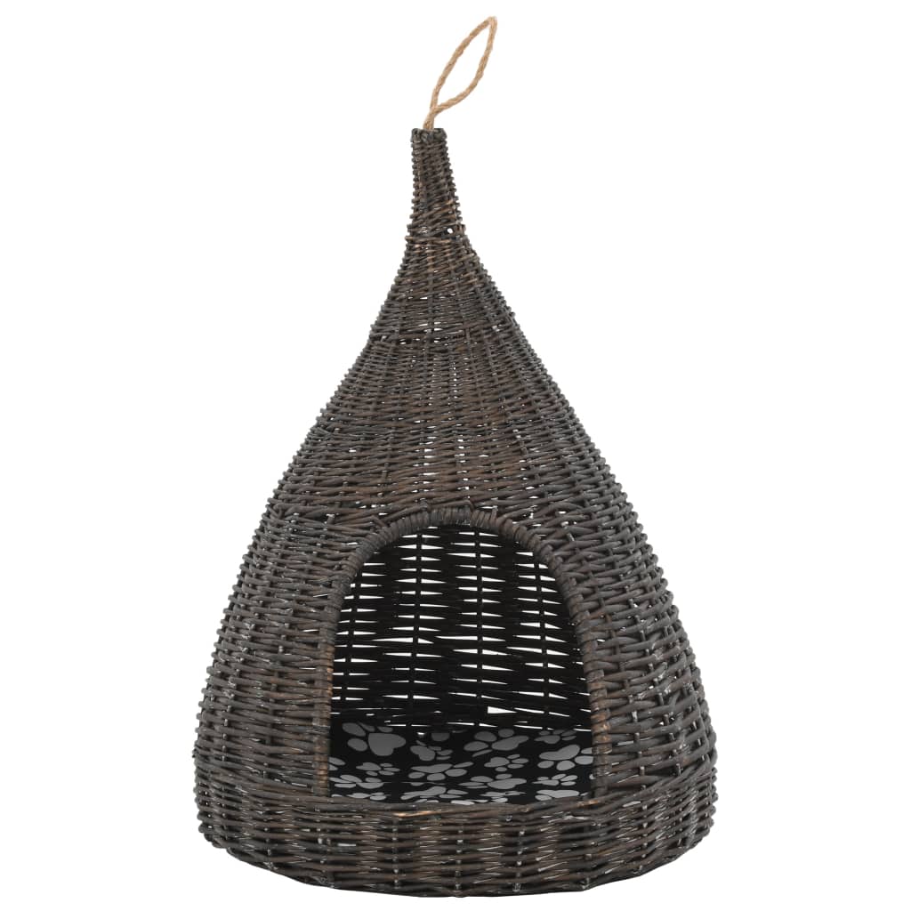 Szürke természetes fűzfa macskaház párnával és tipi-sátorral - Image 3