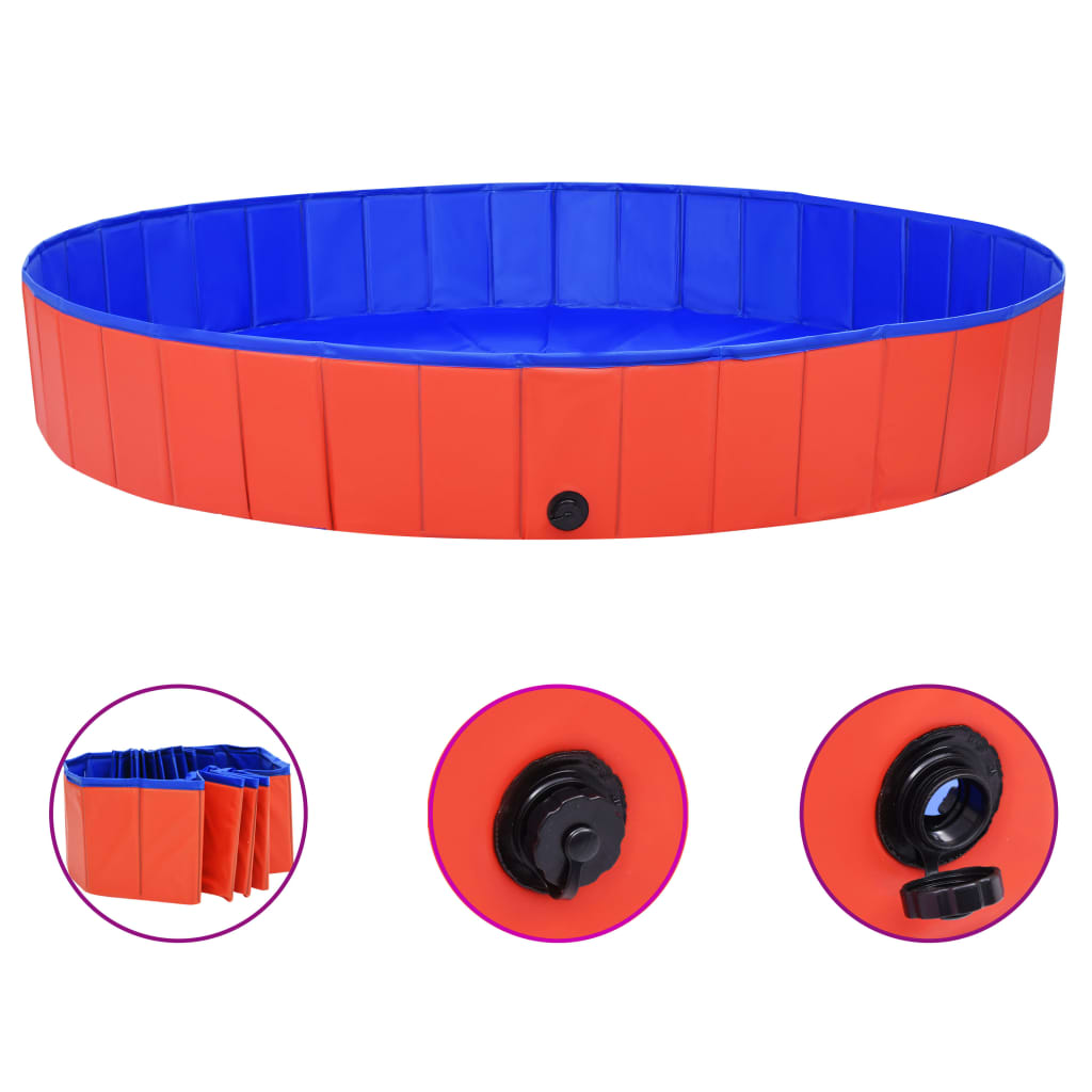 Összehajtható piros PVC kutyamedence 200 x 30 cm