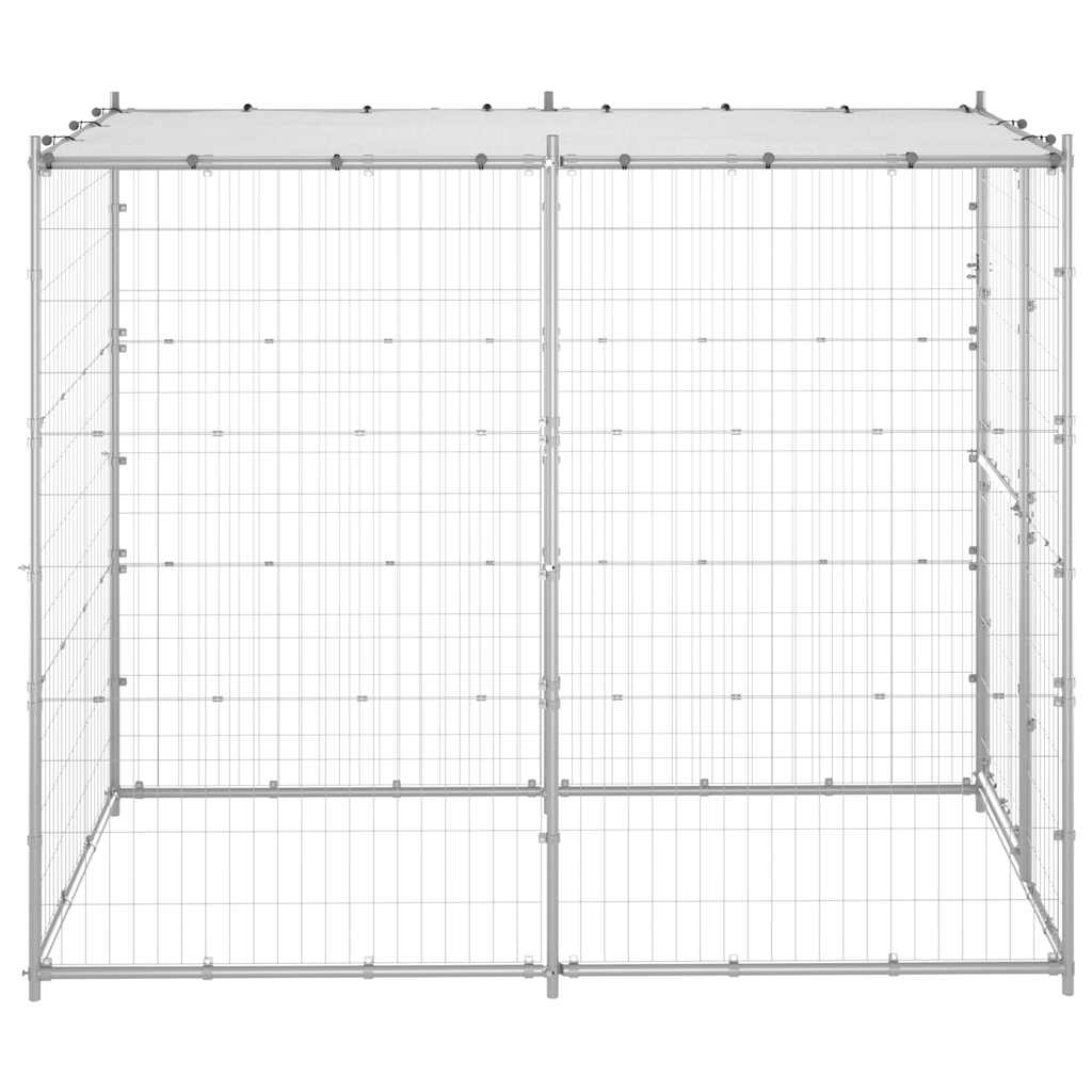Kültéri horganyozott acél kutyakennel tetővel 110x220x180 cm - Image 4