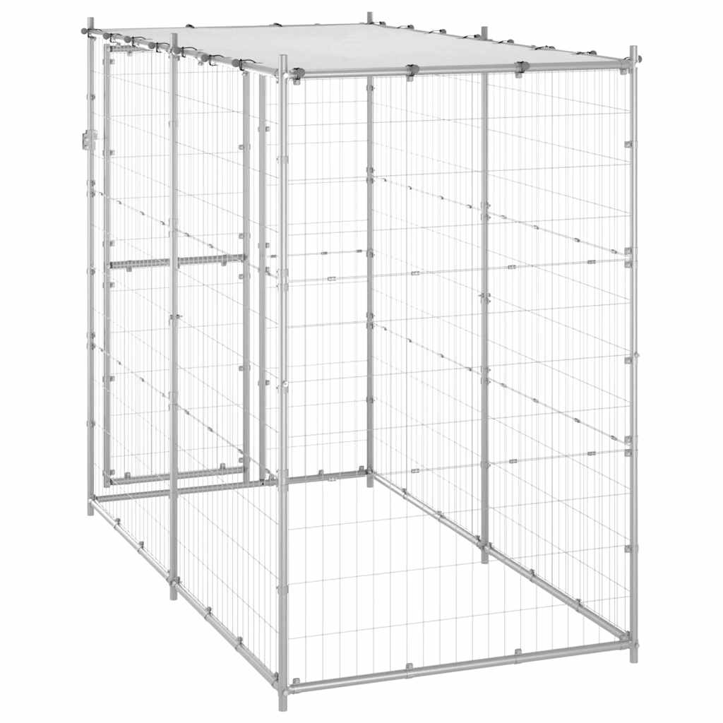 Kültéri horganyozott acél kutyakennel tetővel 110x220x180 cm - Image 3