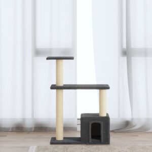 Sötétszürke macskabútor szizál kaparófákkal 70 cm