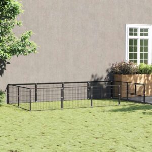 Fekete acél kutyakennel 8 m²