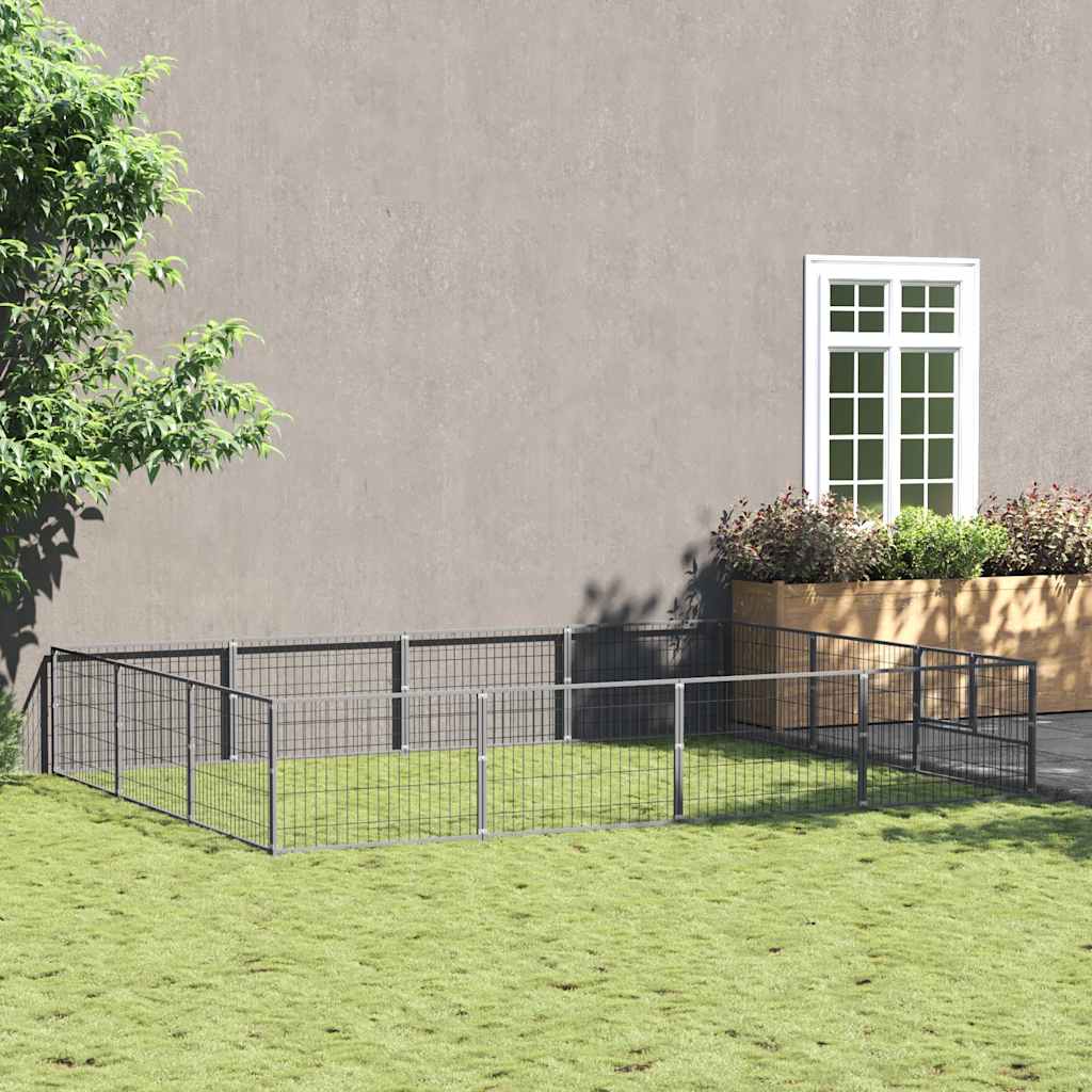 Ezüstszínű acél kutyakennel 12 m²