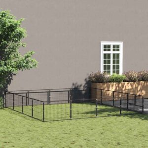 Fekete acél kutyakennel 16 m²