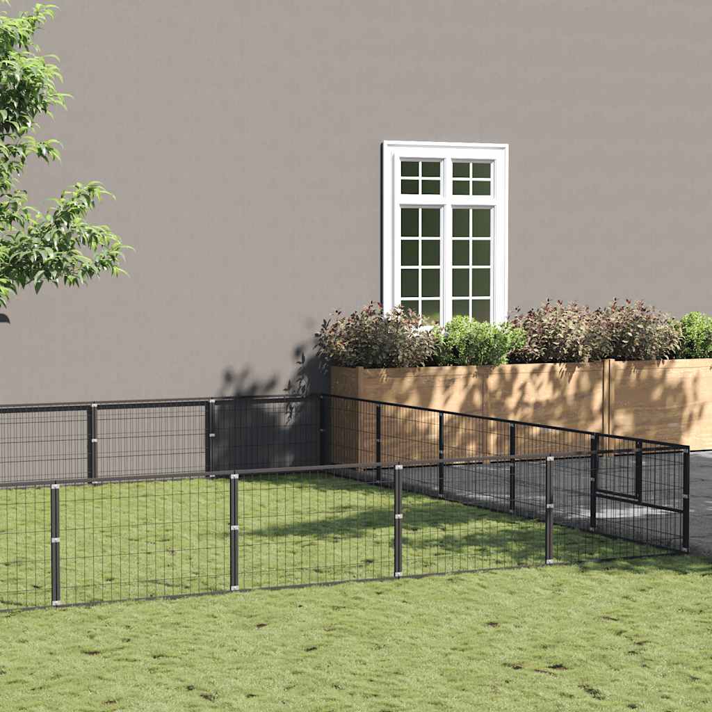 Fekete acél kutyakennel 35 m²