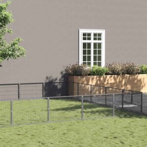 Ezüstszínű acél kutyakennel 45 m²