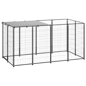 Fekete acél kutyakennel 2,42 m²