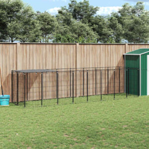 Fekete acél kutyakennel 4,84 m²
