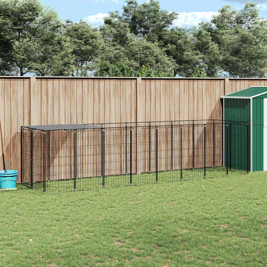 Fekete acél kutyakennel 4,84 m²