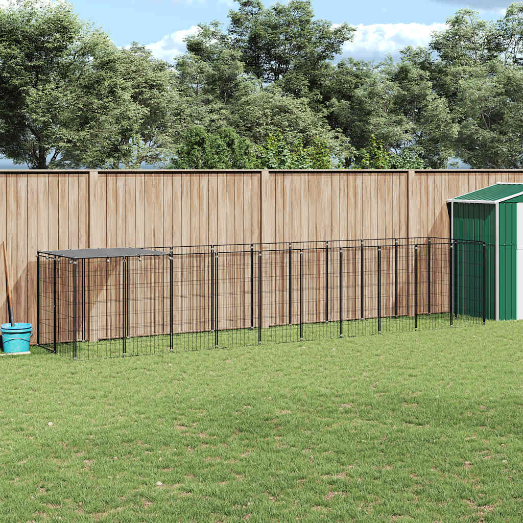 Fekete acél kutyakennel 6,05 m²