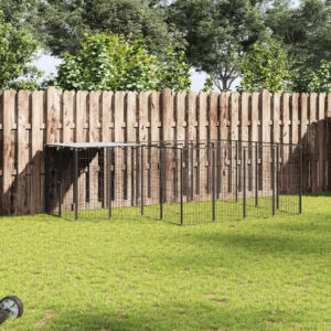 Fekete acél kutyakennel 6,05 m²