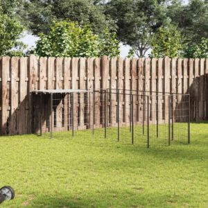 Fekete acél kutyakennel 4,84 m²