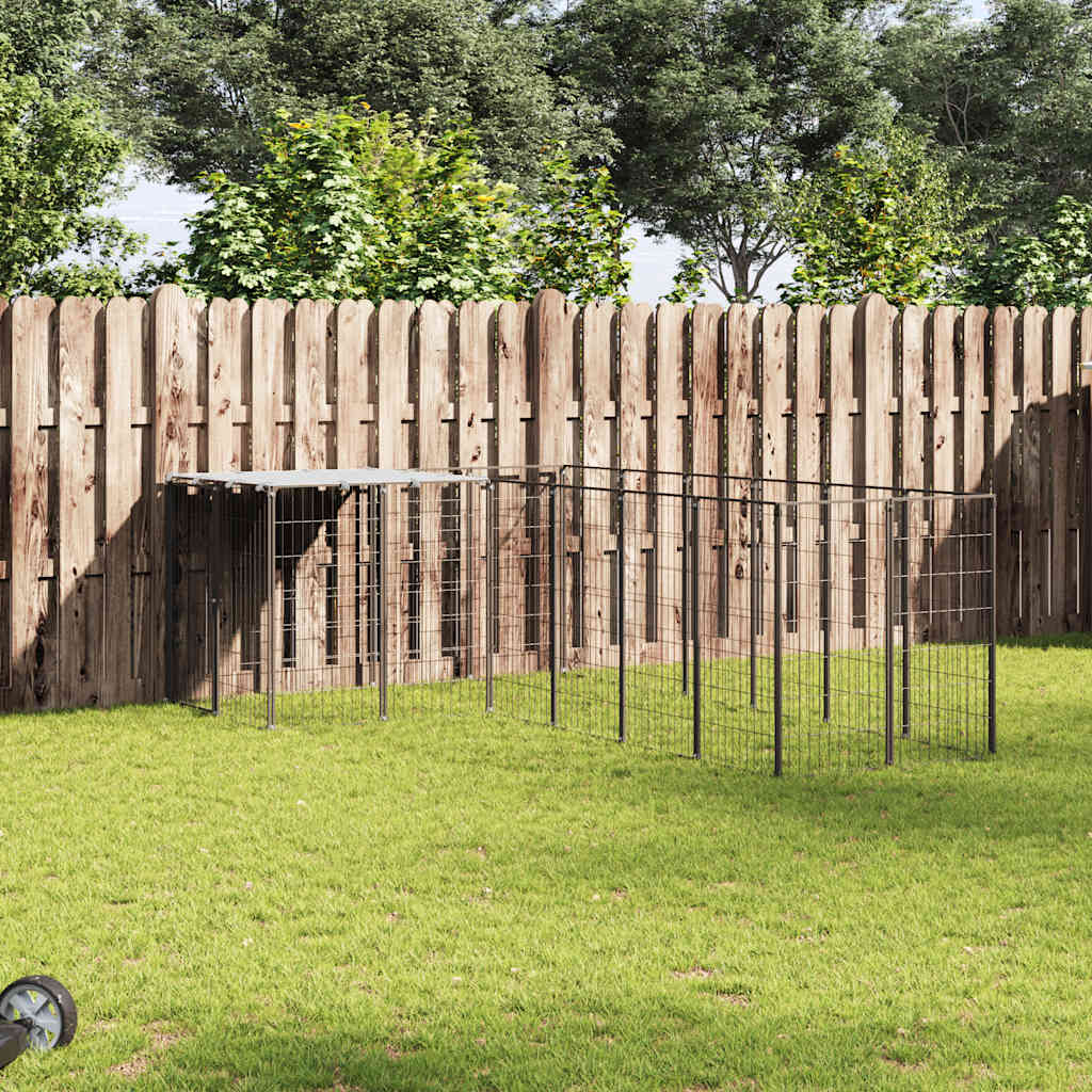 Fekete acél kutyakennel 4,84 m²