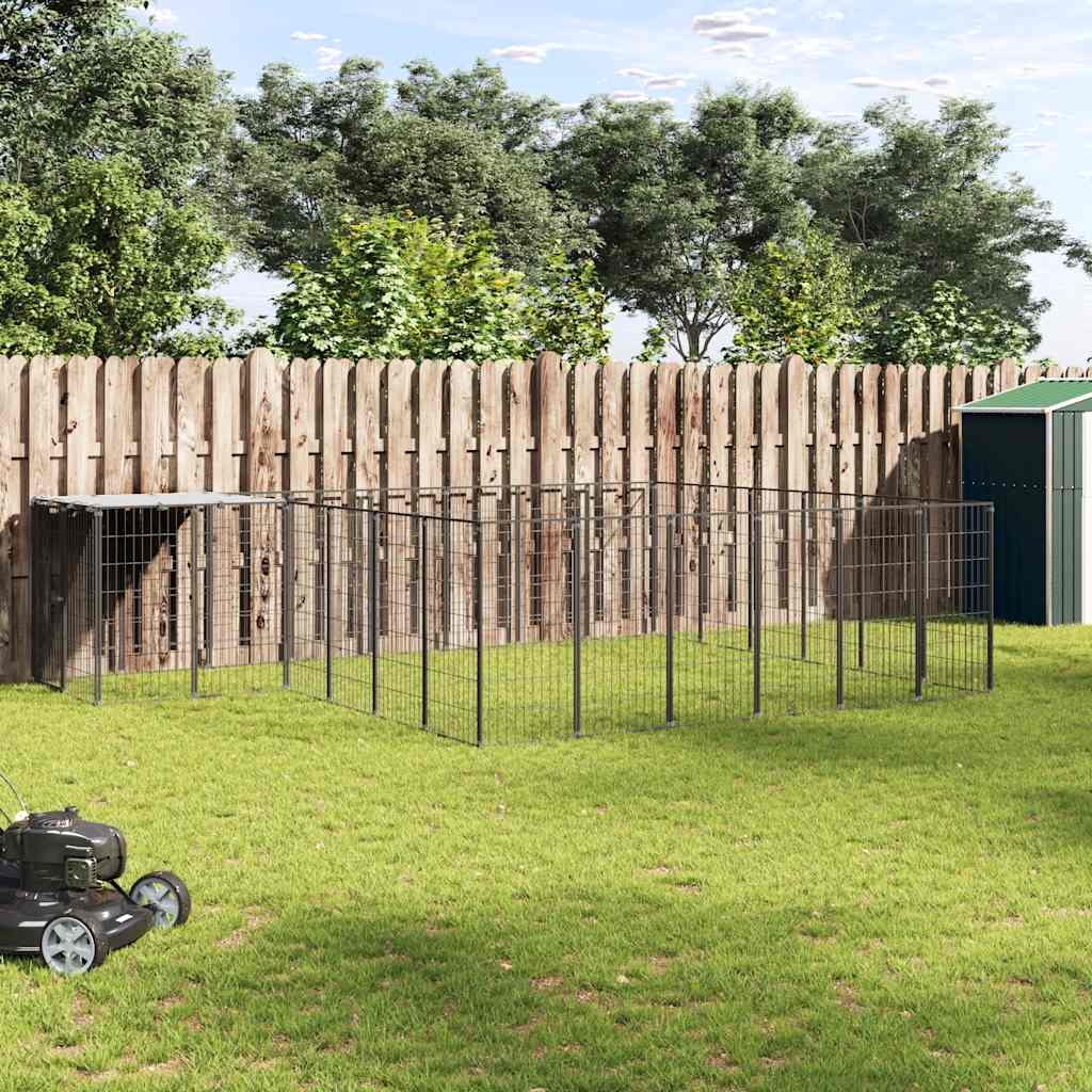 Fekete acél kutyakennel 12,1 m²
