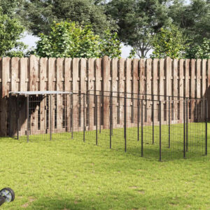 Fekete acél kutyakennel 6,05 m²
