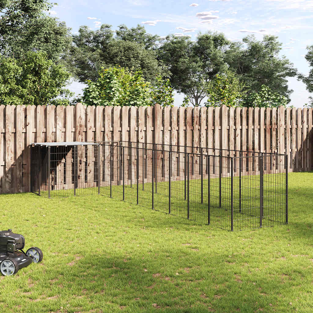 Fekete acél kutyakennel 7,26 m²