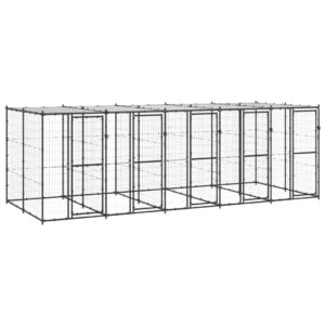 Kültéri acél kutyakennel tetővel 12,1 m²