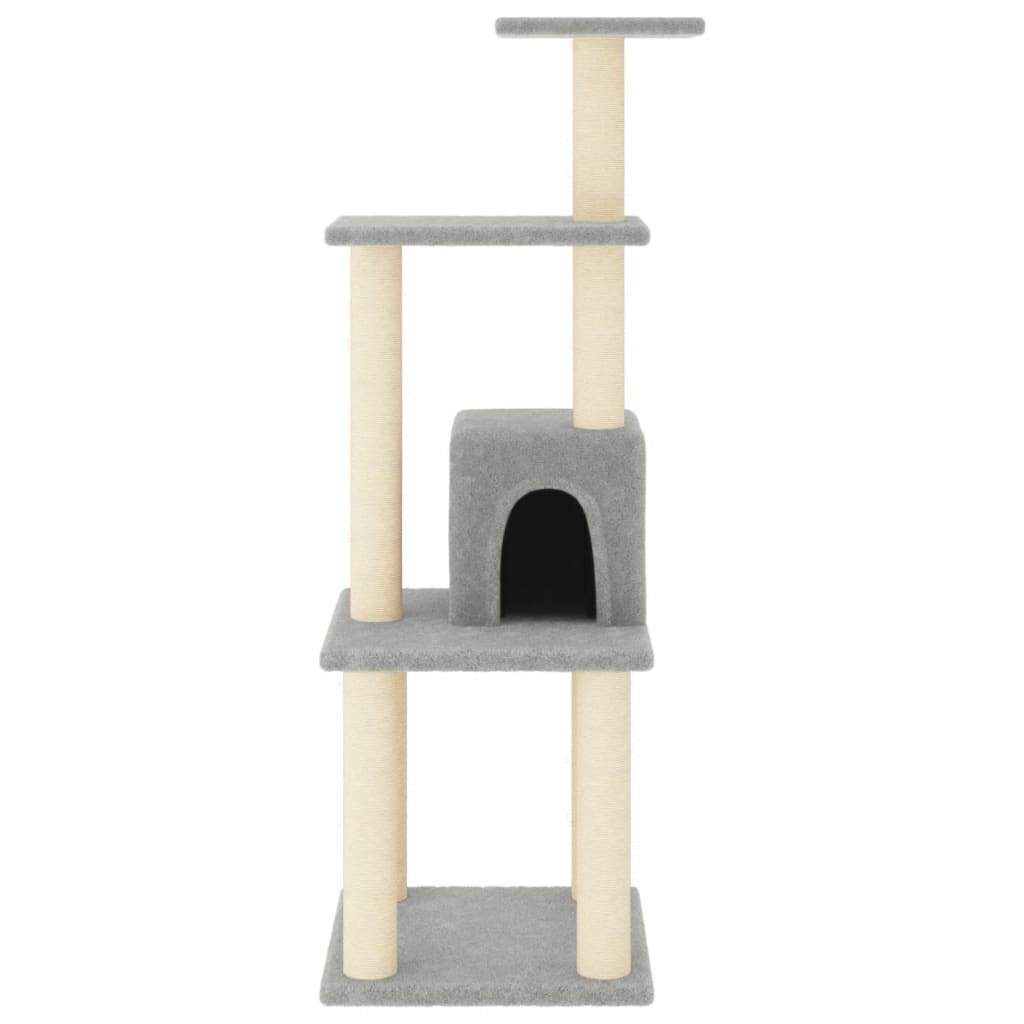 Világosszürke macskabútor szizál kaparófákkal 105 cm - Image 3