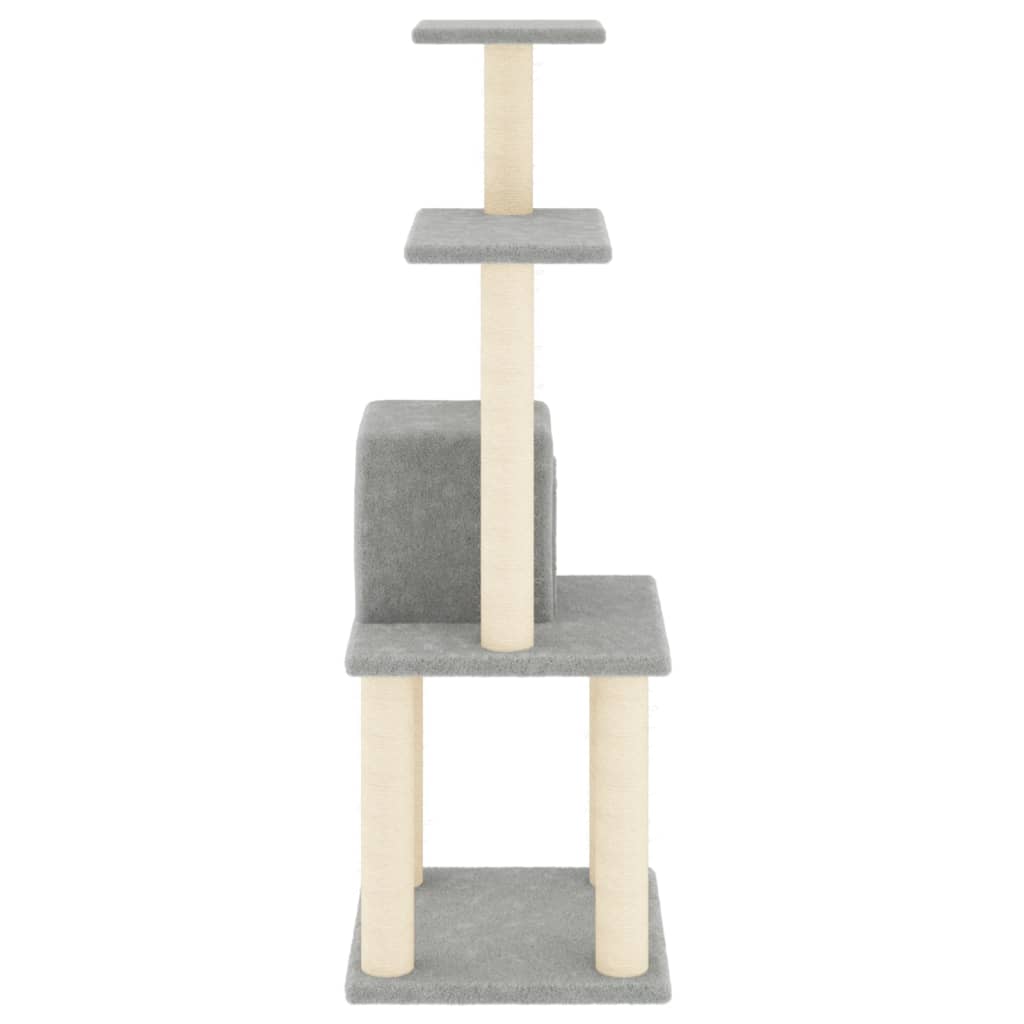 Világosszürke macskabútor szizál kaparófákkal 105 cm - Image 4