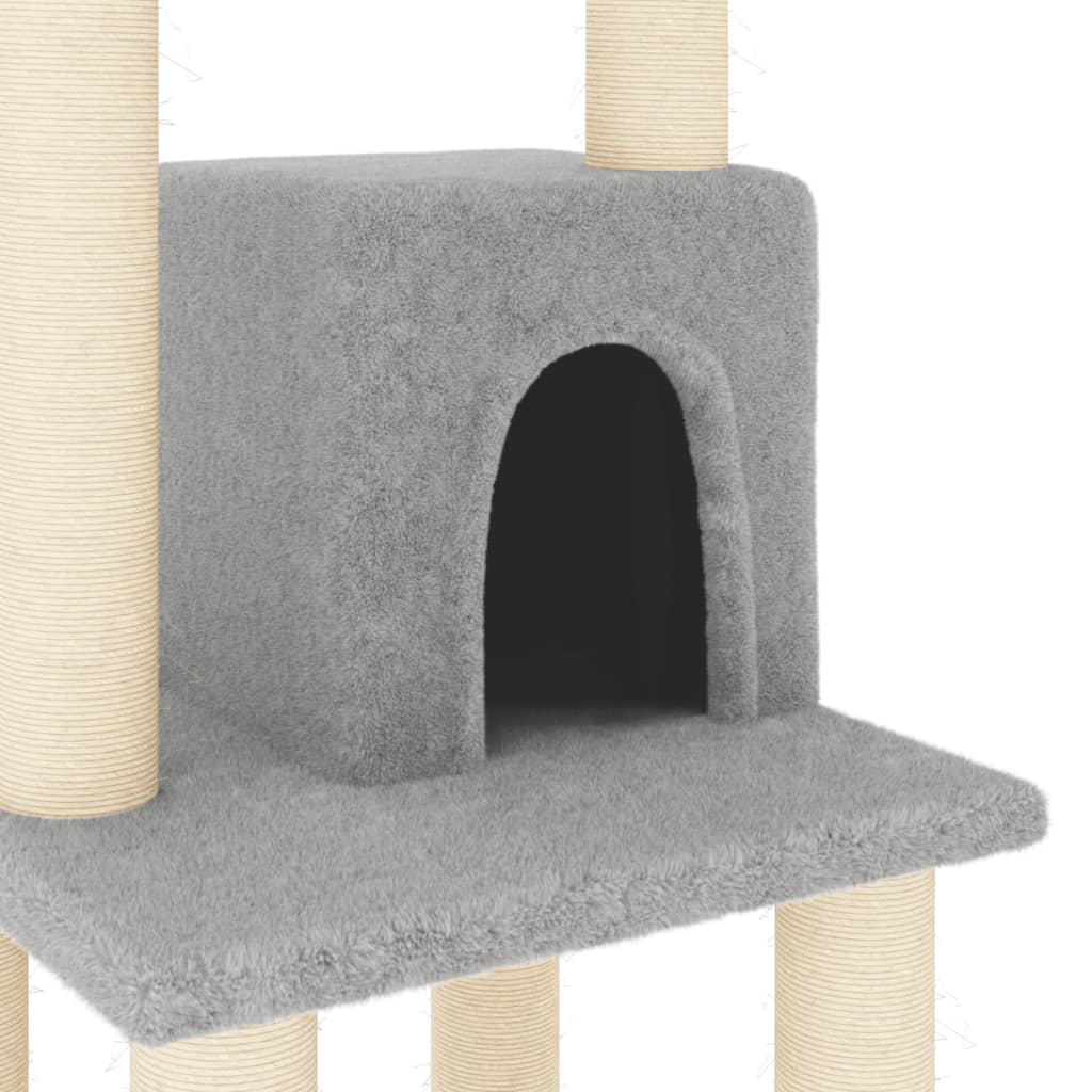 Világosszürke macskabútor szizál kaparófákkal 105 cm - Image 5