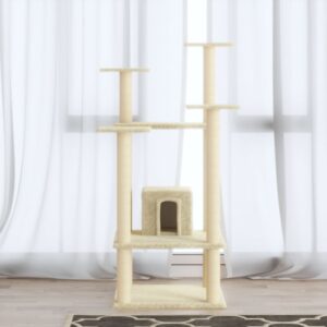 Krémszínű macskabútor szizál kaparófákkal 110 cm
