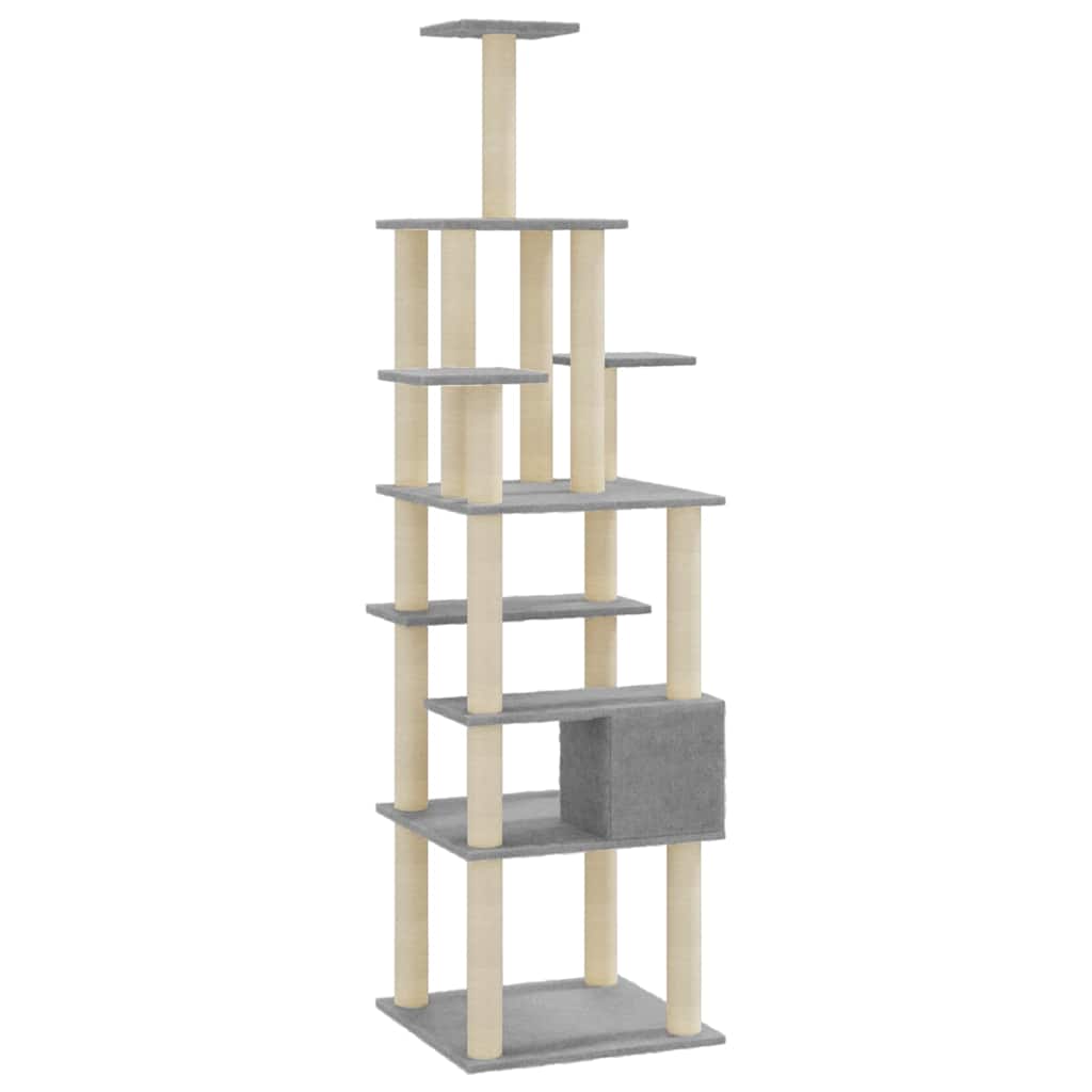 Világosszürke macskabútor szizál kaparófákkal 183 cm - Image 4