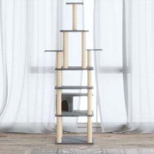 Világosszürke macskabútor szizál kaparófákkal 183 cm