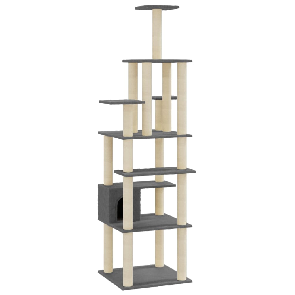Sötétszürke macskabútor szizál kaparófákkal 183 cm - Image 2
