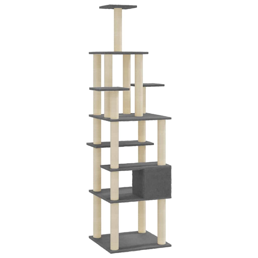 Sötétszürke macskabútor szizál kaparófákkal 183 cm - Image 3