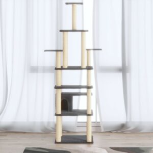 Sötétszürke macskabútor szizál kaparófákkal 183 cm