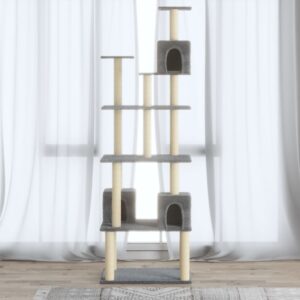 Világosszürke macskabútor szizál kaparófákkal 188 cm