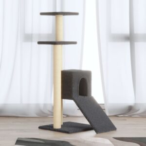 Sötétszürke macskabútor szizál kaparófákkal 92 cm