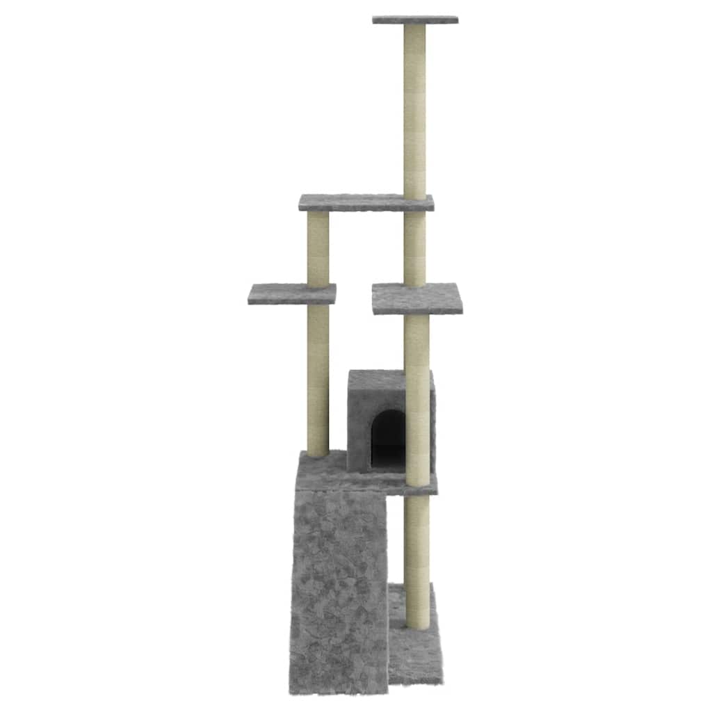 Világosszürke macskabútor szizál kaparófákkal 155 cm - Image 4