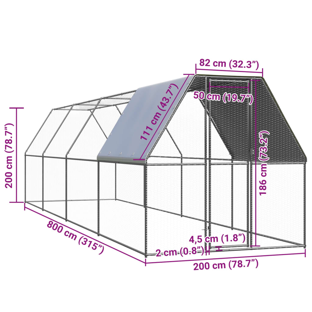 Kültéri horganyzott acél tyúkól 2 x 8 x 2 m - Image 5