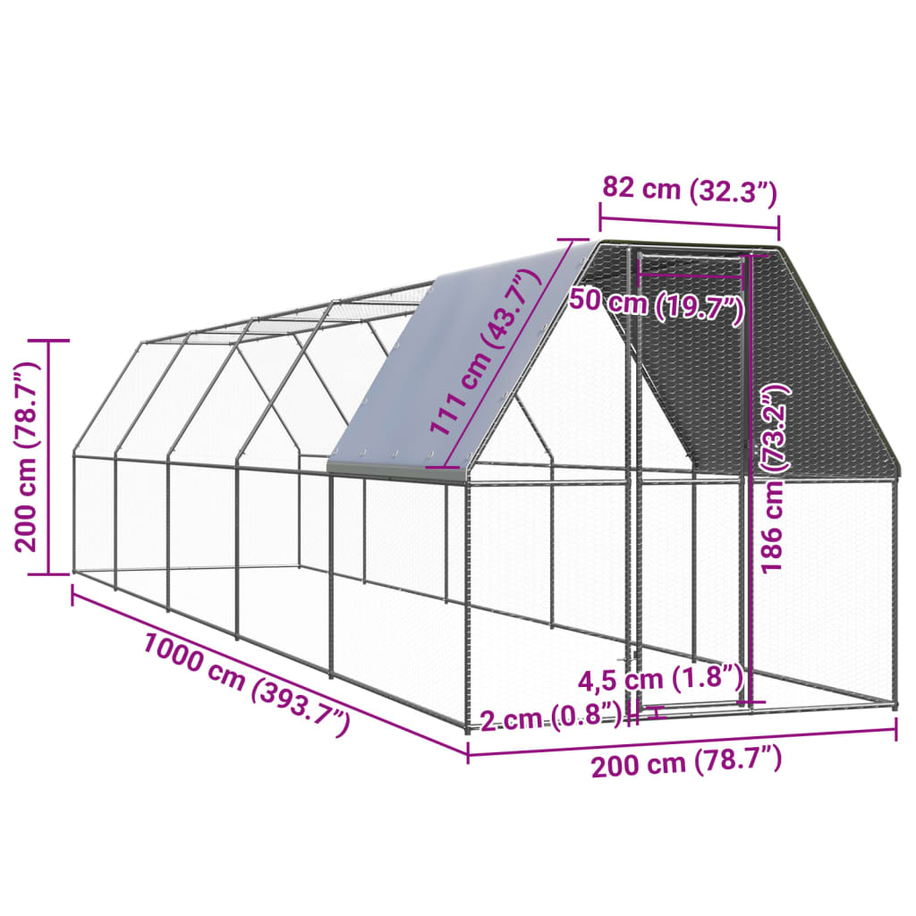 Kültéri horganyzott acél tyúkól 2 x 10 x 2 m - Image 5