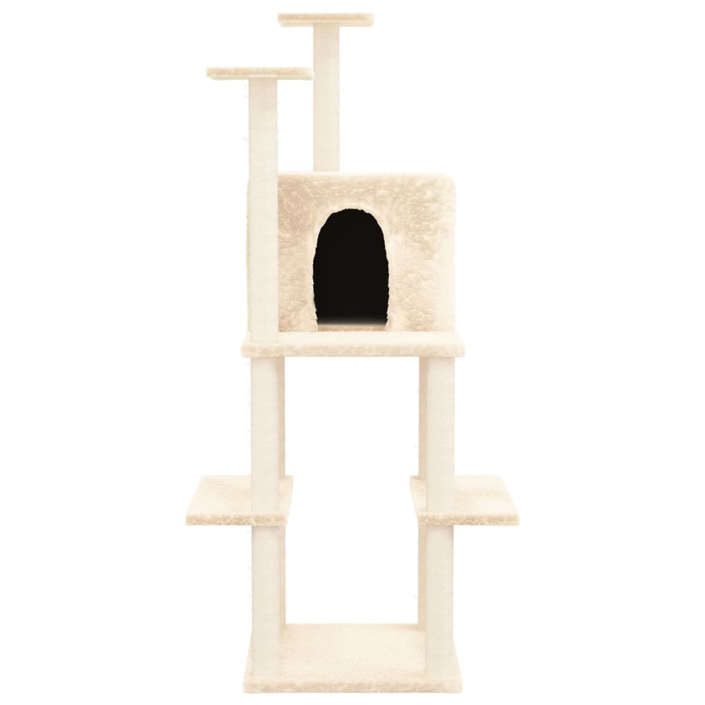 Krémszínű macskabútor szizál kaparófákkal 144,5 cm - Image 3