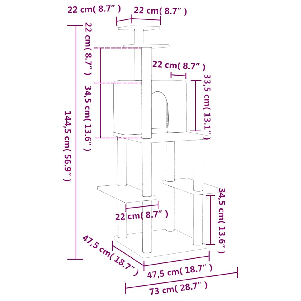 Sötétszürke macskabútor szizál kaparófával 144,5 cm - Image 4