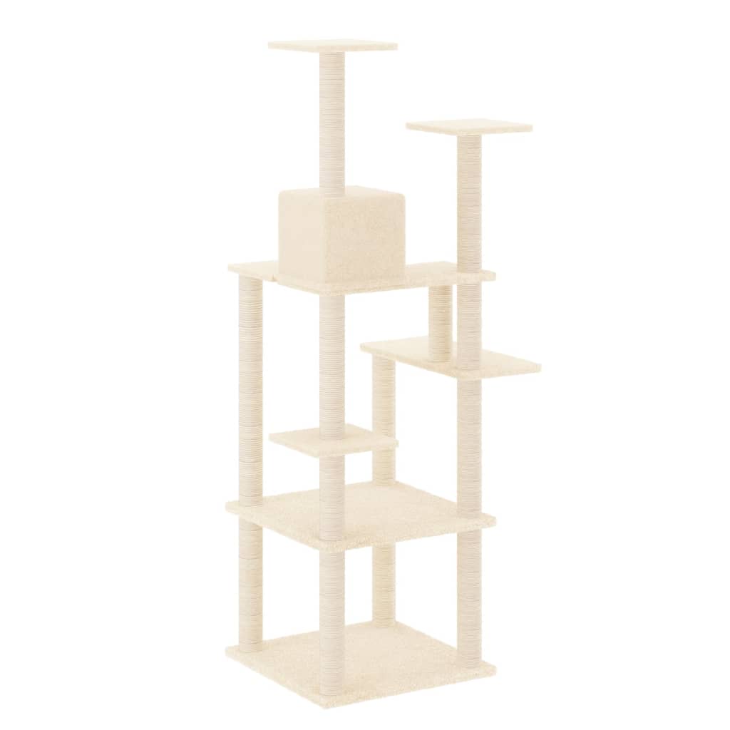 Krémszínű macskabútor szizál kaparófákkal 153 cm - Image 4