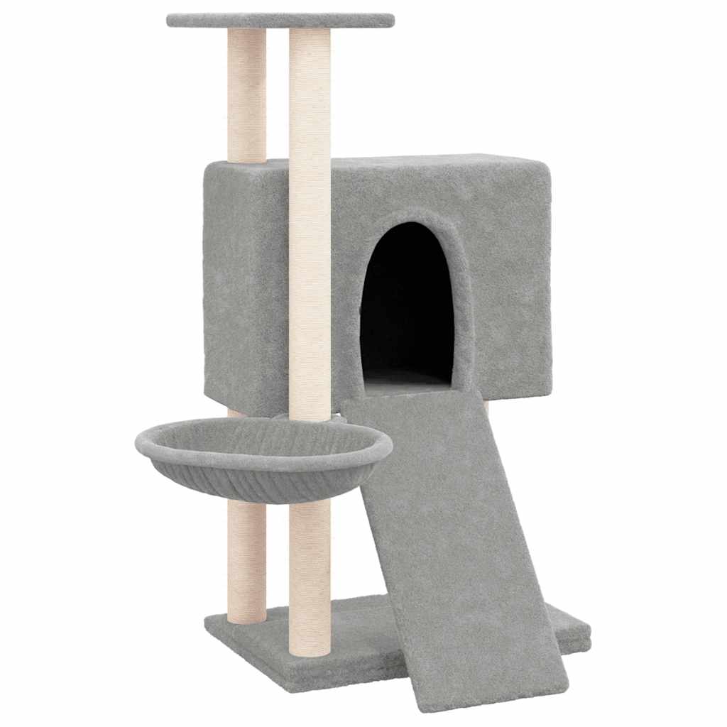 Világosszürke macskabútor szizál kaparófákkal 96 cm - Image 2