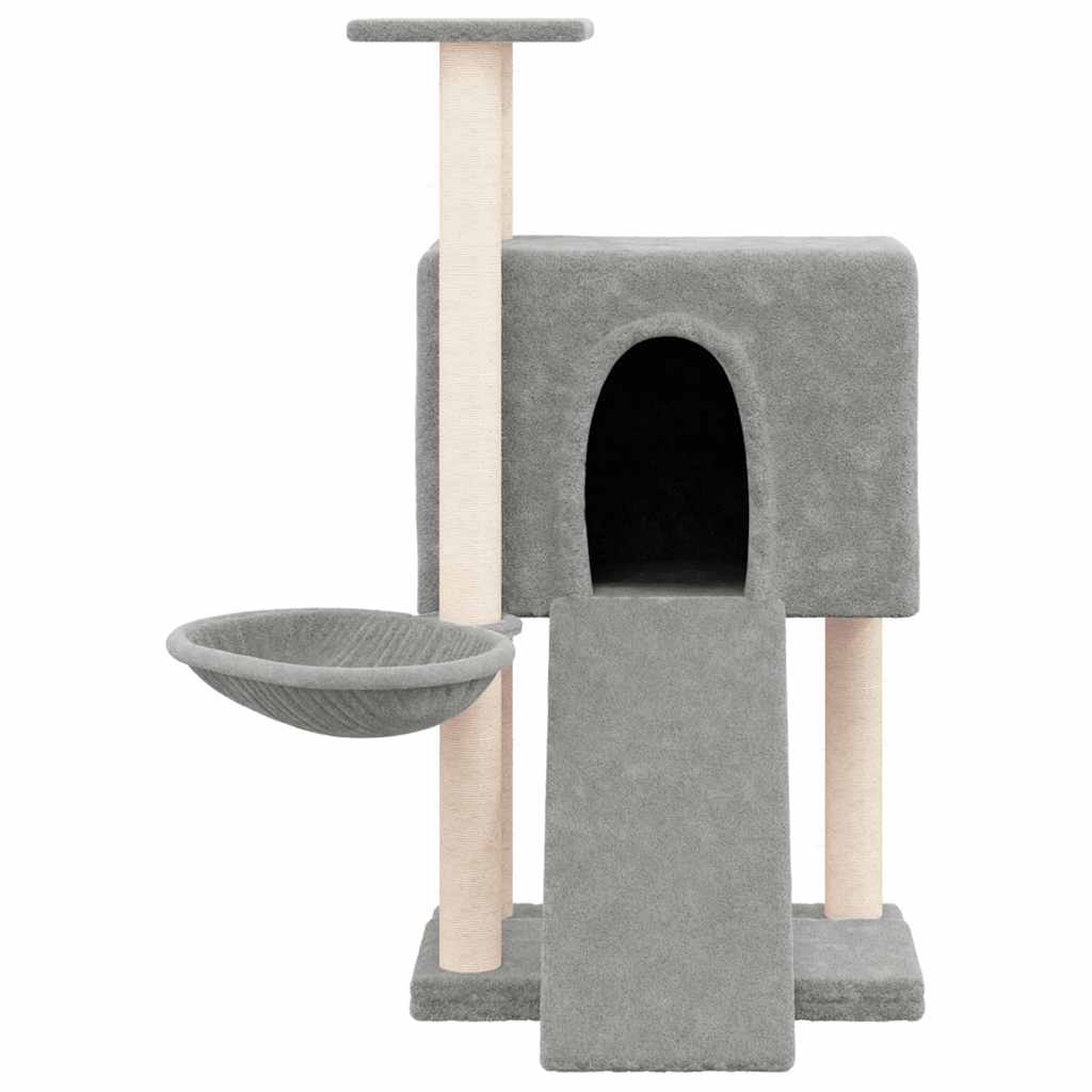 Világosszürke macskabútor szizál kaparófákkal 96 cm - Image 3