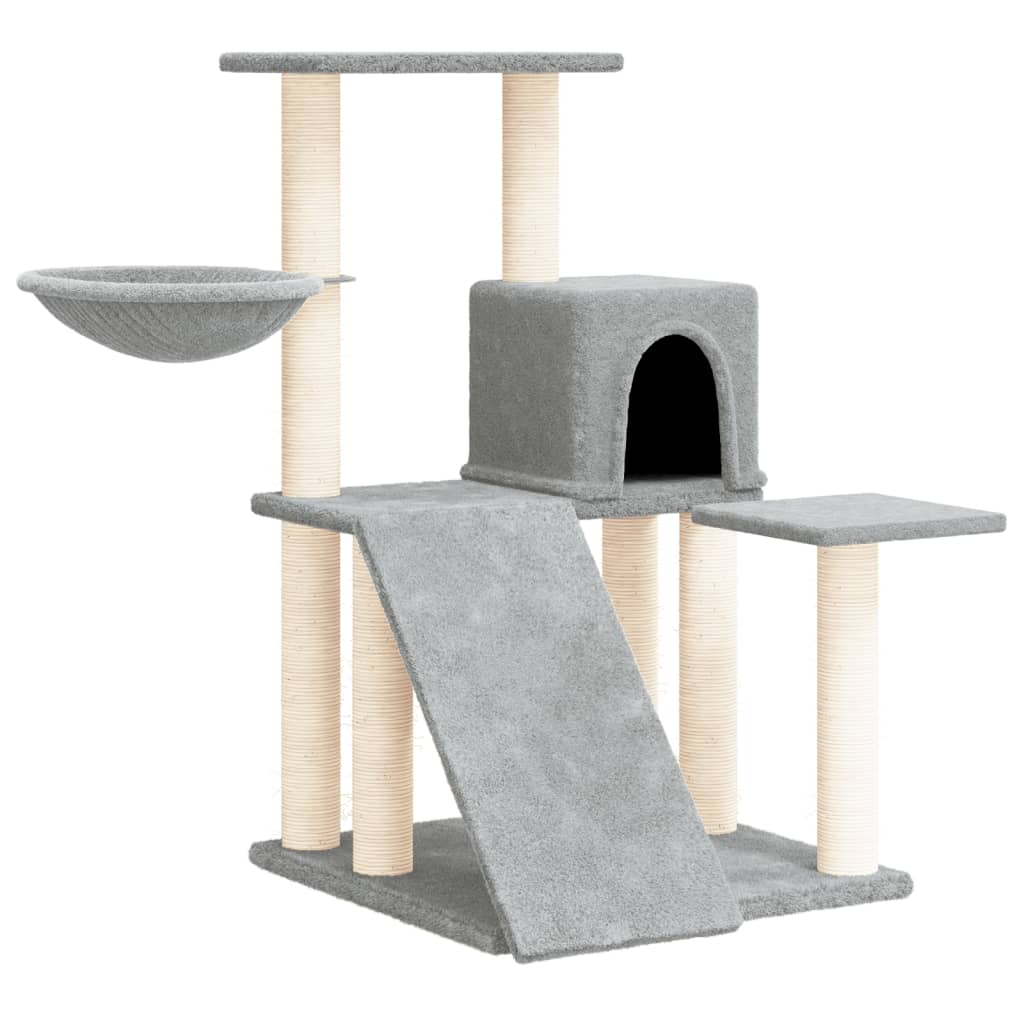 Világosszürke macskabútor szizál kaparófákkal 82 cm - Image 2