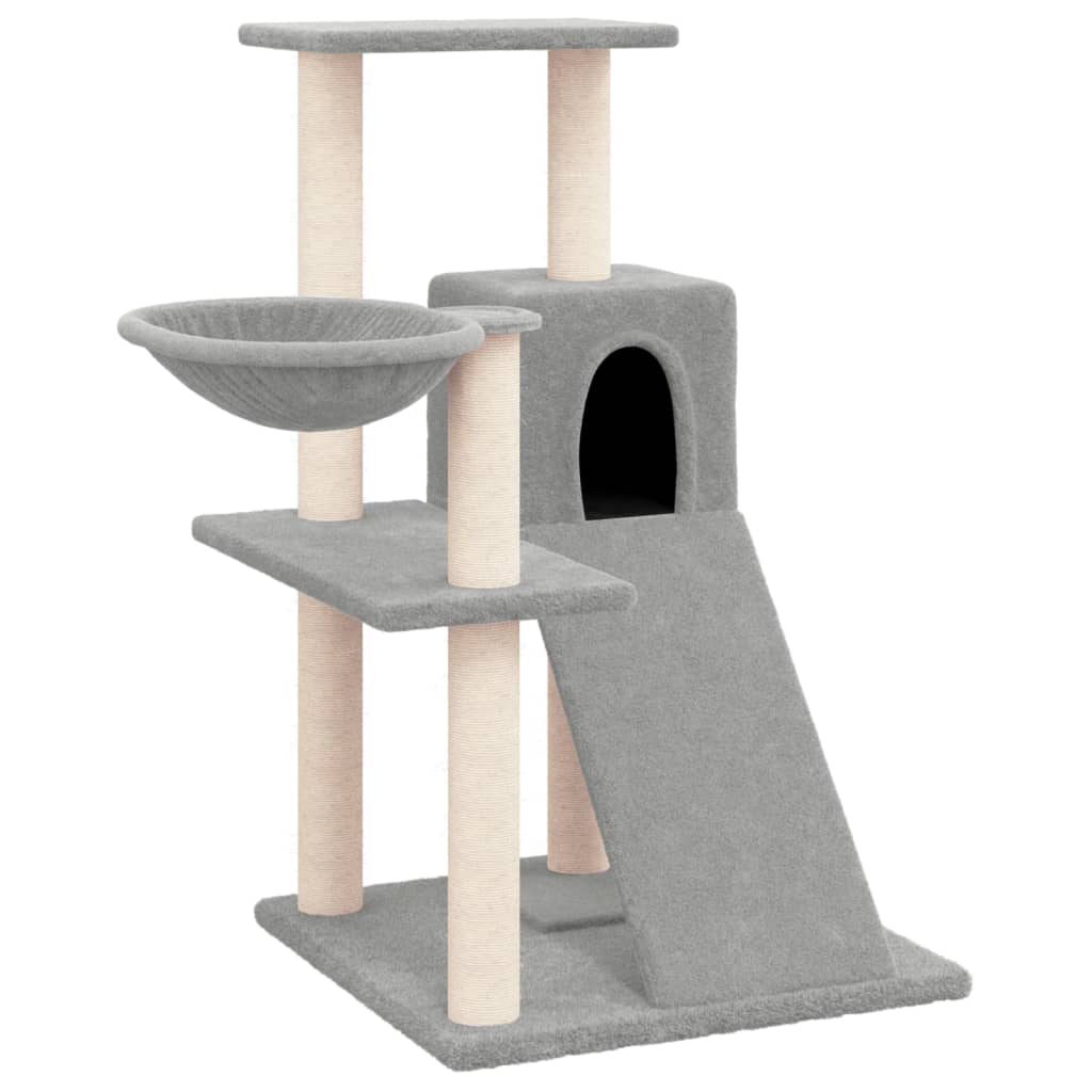 Világosszürke macskabútor szizál kaparófákkal 82 cm - Image 2