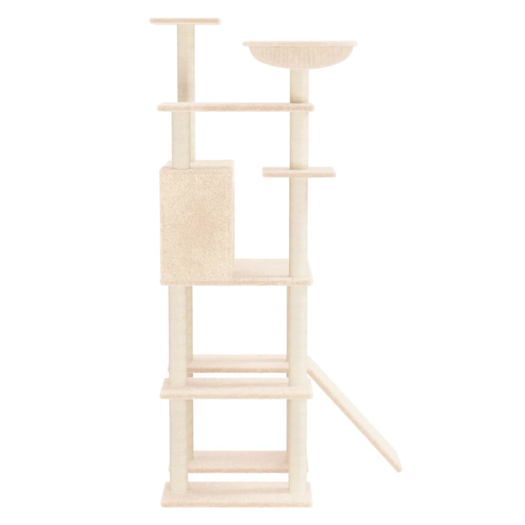 Krémszínű macskabútor szizál kaparófákkal 166 cm - Image 5