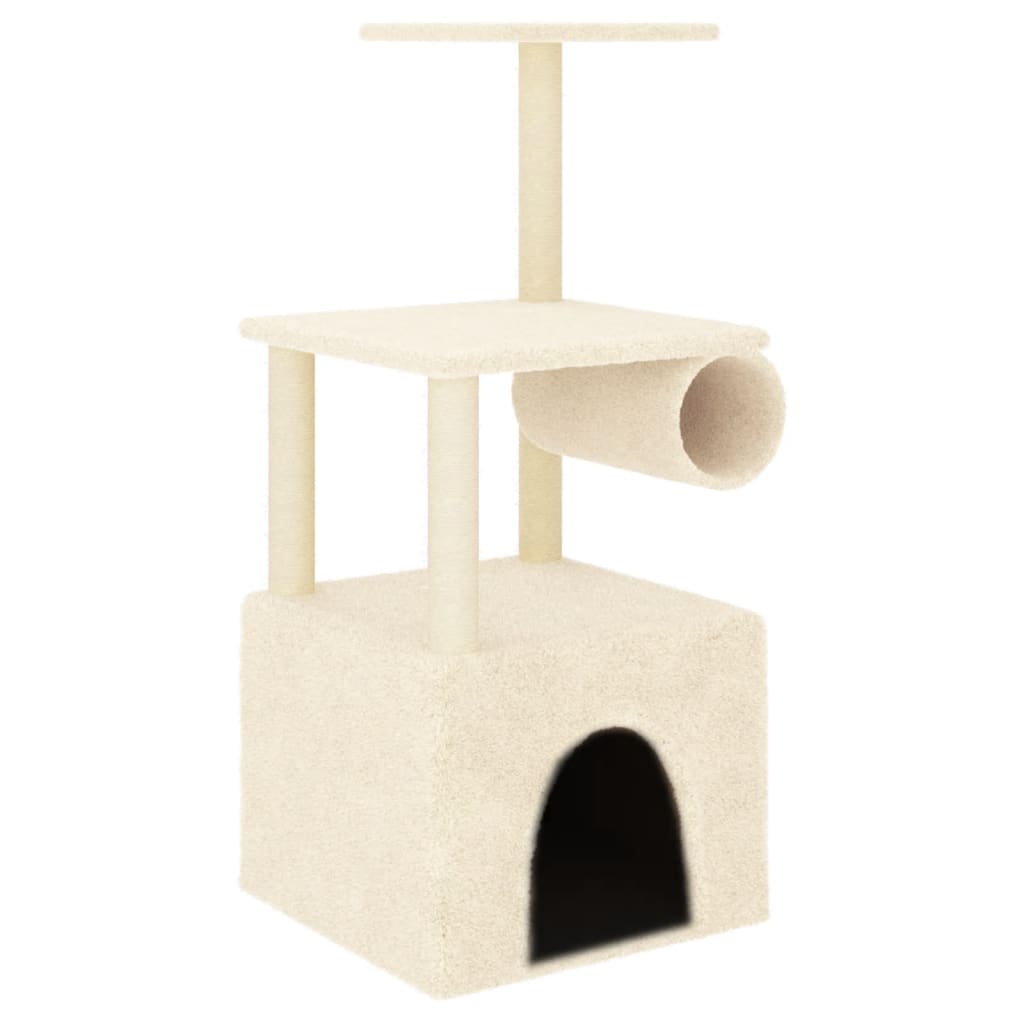 Krémszínű macskabútor szizál kaparófákkal 109,5 cm - Image 2
