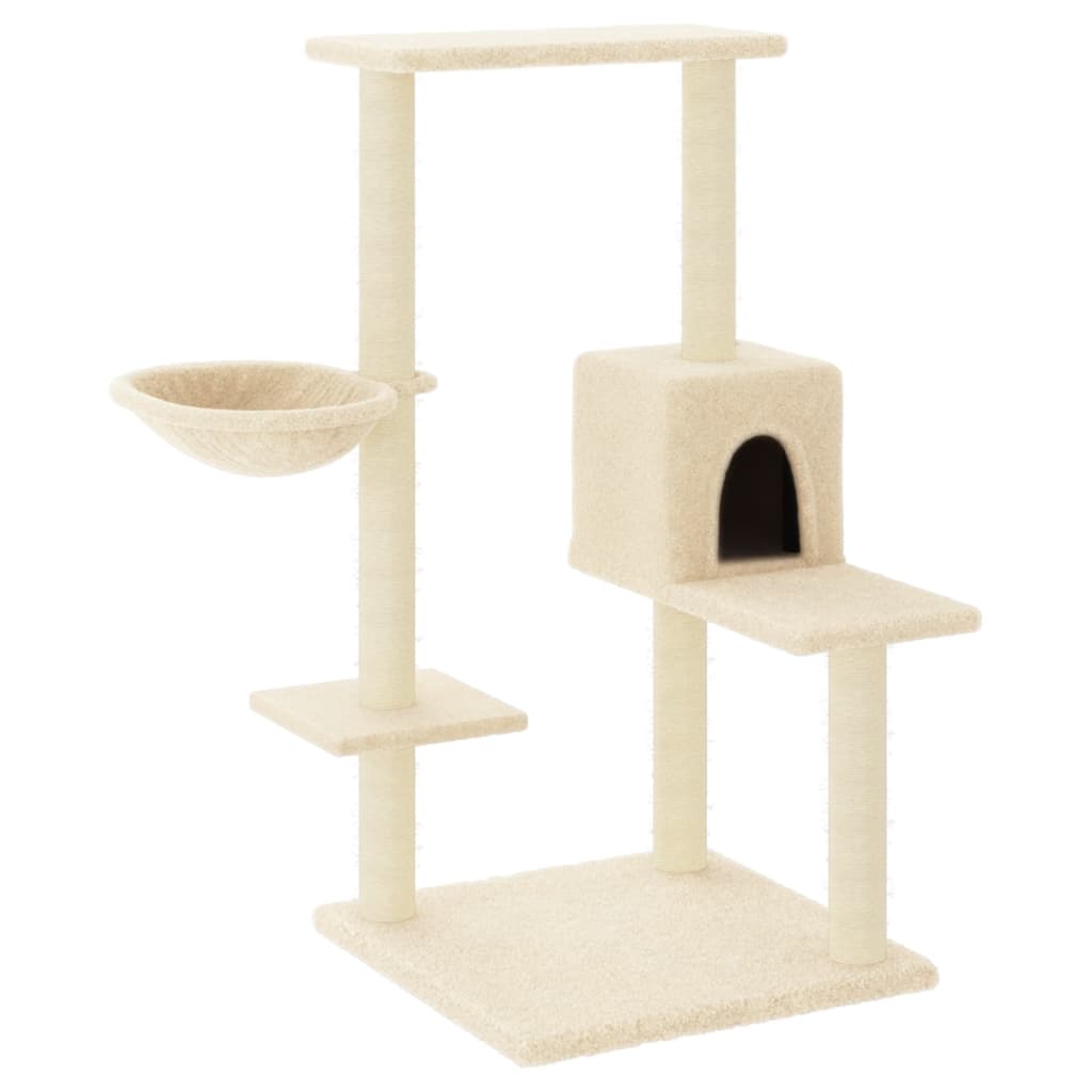 Krémszínű macskabútor szizál kaparófákkal 95 cm - Image 2