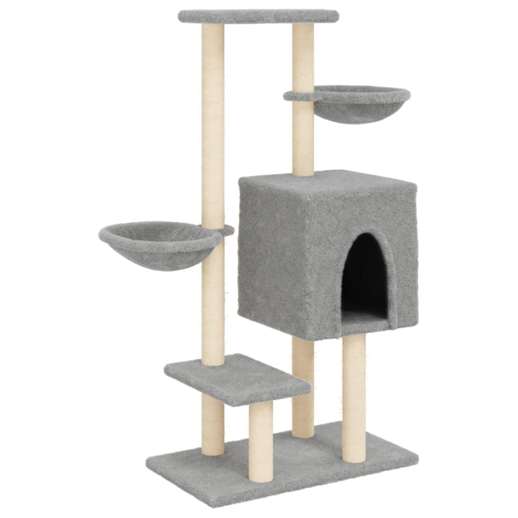 Világosszürke macskabútor szizál kaparófákkal 117 cm - Image 2