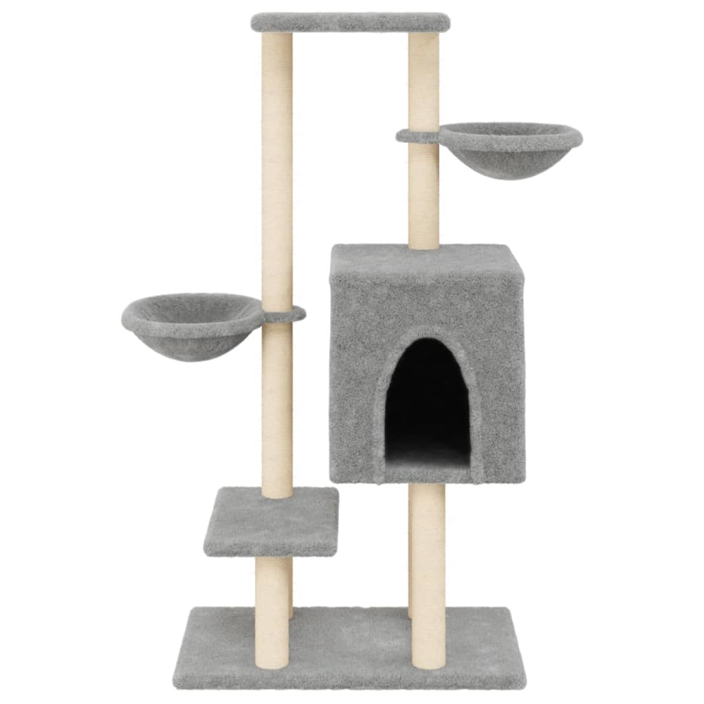 Világosszürke macskabútor szizál kaparófákkal 117 cm - Image 4